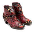 CrazycatZ Womens Leather Ankle Boots Bohemian Block Heel Colorful Floral Leather Boots Red