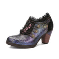 CrazycatZ Leather Pumps,Women  Vintage Block Heel Oxford Vintage Shoes Colorful Lace Trim Chunky Heels Pumps Blue