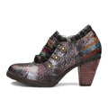 CrazycatZ Leather Pumps,Women  Vintage Block Heel Oxford Vintage Shoes Colorful Lace Trim Chunky Heels Pumps Black