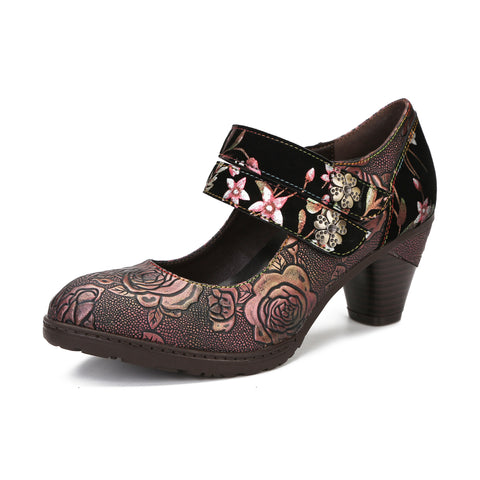 CrazycatZ Women's Leather Mary Jane Shoes Vintage Bohemian Colorful Shoes Floral Mary Jane Shoes
