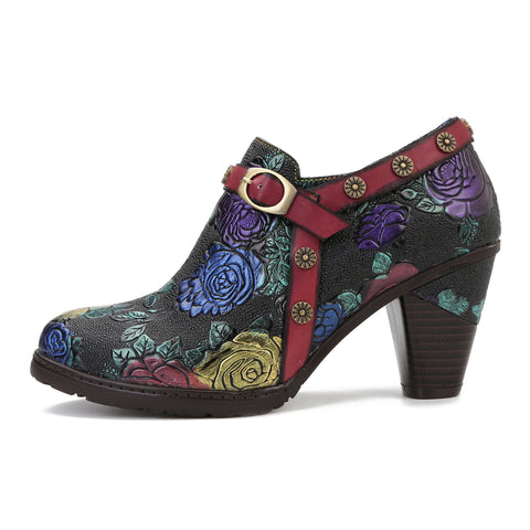CrazycatZ Leather Pumps,Women  Vintage Block Heel Oxford Vintage Shoes Color Blocking Oxford Shoes 268B