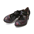 CrazycatZ Women's Leather Mary Jane Shoes Vintage Bohemian Colorful Shoes Floral Mary Jane Shoes Purple