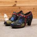CrazycatZ Leather Pumps,Women Leather Floral Pumps Vintage Block Heel Oxford Vintage Shoes Colorful Shoes