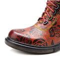 CrazycatZ Womens Leather Ankle Boots Bohemian Sporty Colorful Leather Boots Red