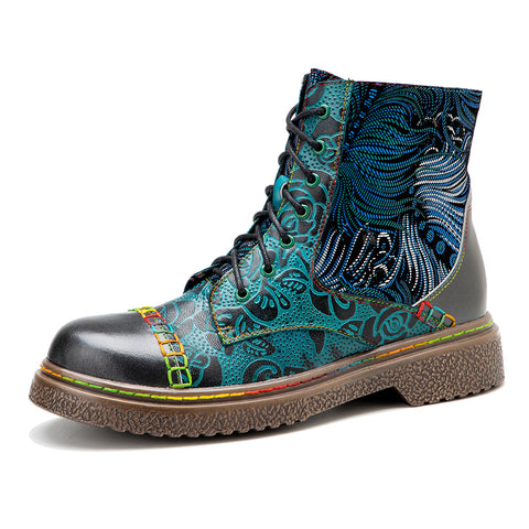 CrazycatZ Womens Leather Ankle Boots Bohemian Sporty Colorful Leahter Boots Green