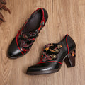 CrazycatZ Leather Pumps,Women  Vintage Block Heel Oxford Vintage Shoes Floral Oxford Shoes Black
