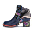 CrazycatZ Womens  Boots Floral Block Heel Leather Western Boots Colorful Leather Boots Navy
