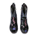 CrazycatZ Womens  Boots Bohemian Block Heel Leather Floral Boots Colorful Leather