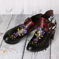 CrazycatZ Womens  Boots Floral Block Heel Leather Western Boots Colorful Leather Boots Black