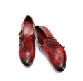 CrazycatZ Leather Pumps,Women Colorful Vintage Block Heel Oxford Vintage Floral Shoes Red