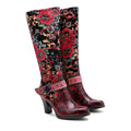 CrazycatZ Womens Leather Bohemian Knee High Boots Patterned Long Boots Vintage Boots Red