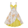 Women Cotton 50s' Vintage Dress Retro Big Swing Floral Skirt Sleeveless Hepburn Rockabilly Dress Robe(White+Yellow)